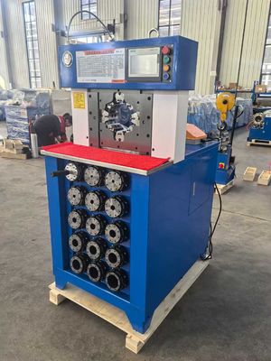 Błękitne kolory 3 cali System sterowania PLC 6 - 76mm AC Hose Crimping Machine For Efficient Crimping Max Opening 158mm